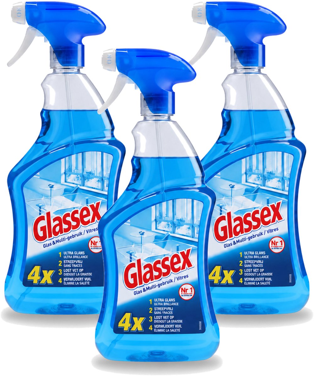 3 x Glassex - Glas & Multi Schoonmaak Spray - Voor Stralend Glas & Vlekken - 750 ml - Voordeelverpakking - 3 stuks
