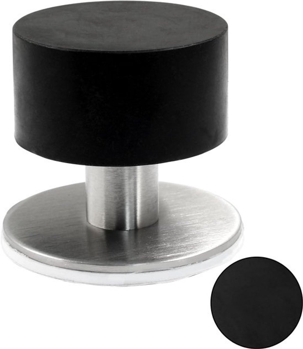 Zelfklevende Deurstopper RVS met Rubber Bumper - Zwart - Bescherming voor Muur en Vloer