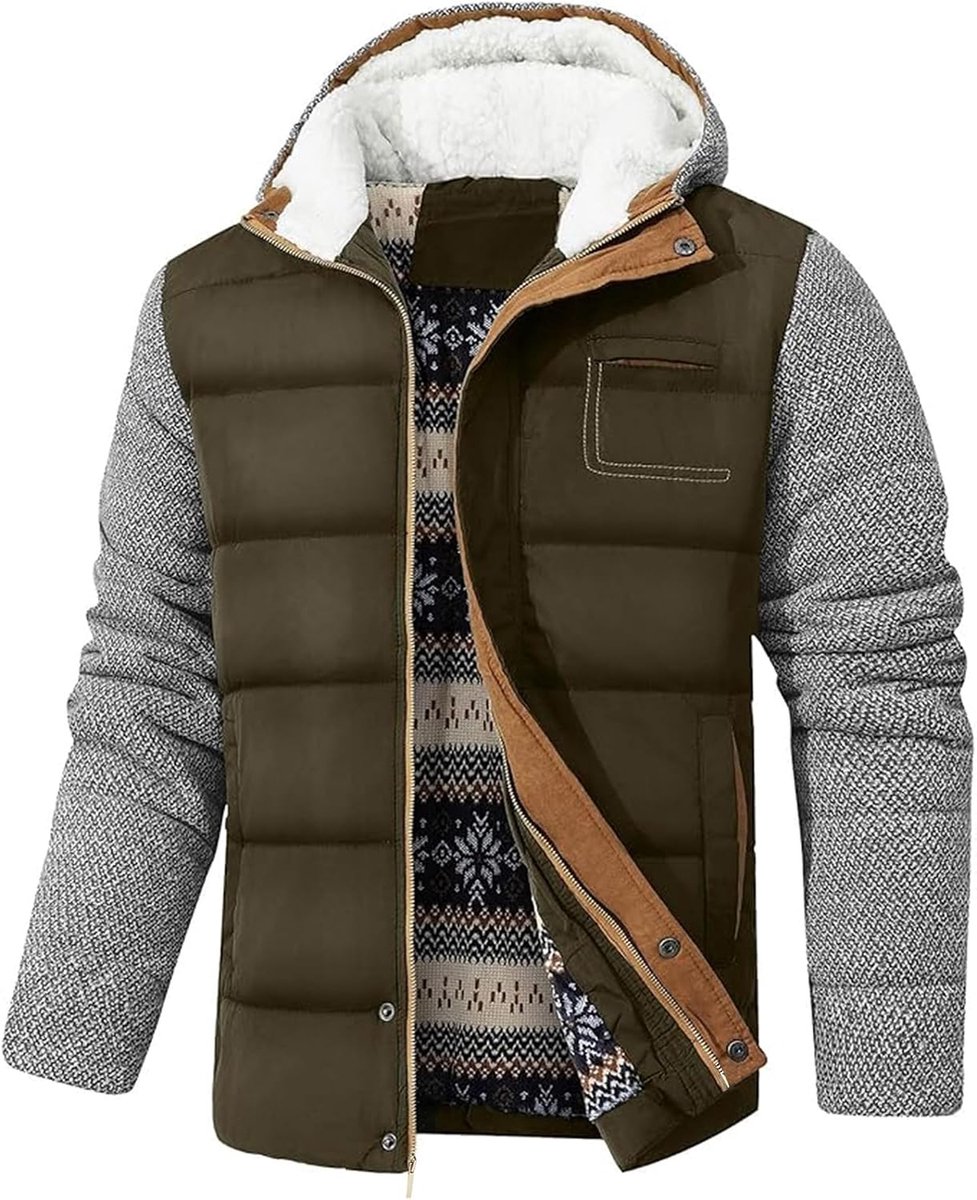 Winterjas voor heren, warme fleecejack, gevoerd, windbreaker met capuchon, winddichte outdoorjassen, thermische bufferjas
