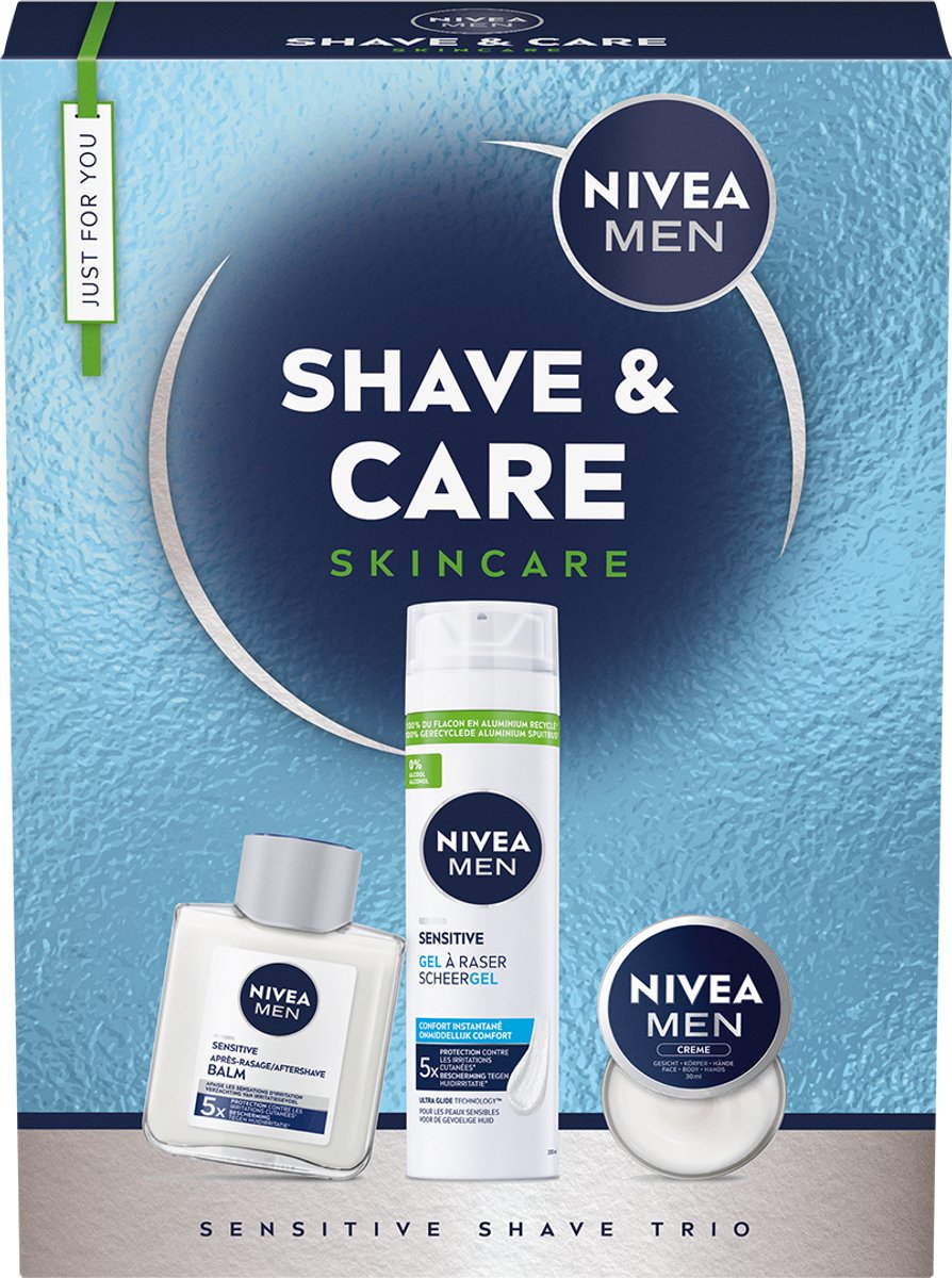 NIVEA MEN Shave & Care geschenkset voor mannen - Giftset - Sint Cadeau - Kerst Cadeau - Cadeauset met Scheergel, Aftershave & Crème