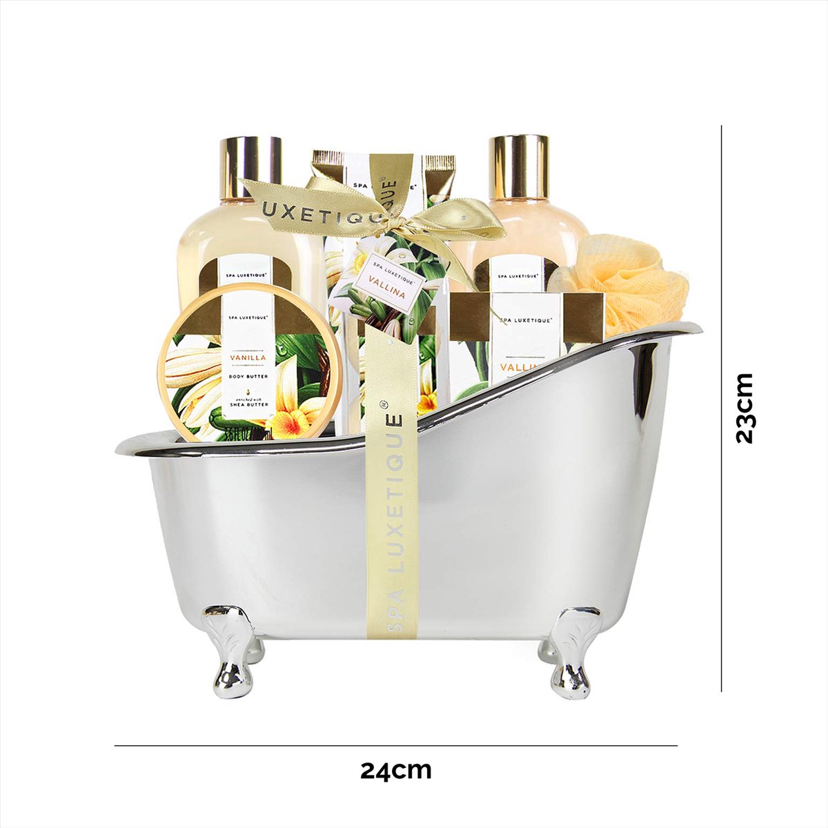 Spa Luxetique - Vanilla Gold - Geschenkset Vrouwen - Verwenpakket Dames - Cadeaupakket in zilveren badkuip - wellness bath - Verjaardag cadeau vrouw - Kado vrouwen, moeder, vriendin, zus, oma, mama - Giftset Cadeautje volwassenen — cadeau in Verzorging - foto 8