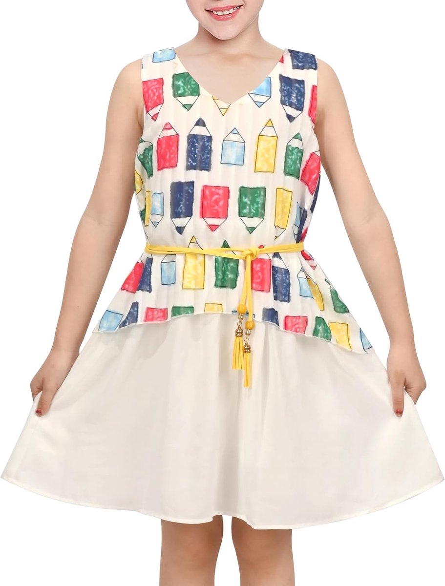 Mouwloos Chiffon Jurk Zwart En Wit Zigzag Afdrukken Hoog laag Gewoontjes Zomer Jurken 6-12 jaar