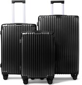 FLY&BYE® Kofferset Titan - S/M/L - 3 Delig - Complete Set - 39 Handbagage + 71 en 113L Ruimbagage - TSA Cijferslot - Polycarbonaat - Zwart
