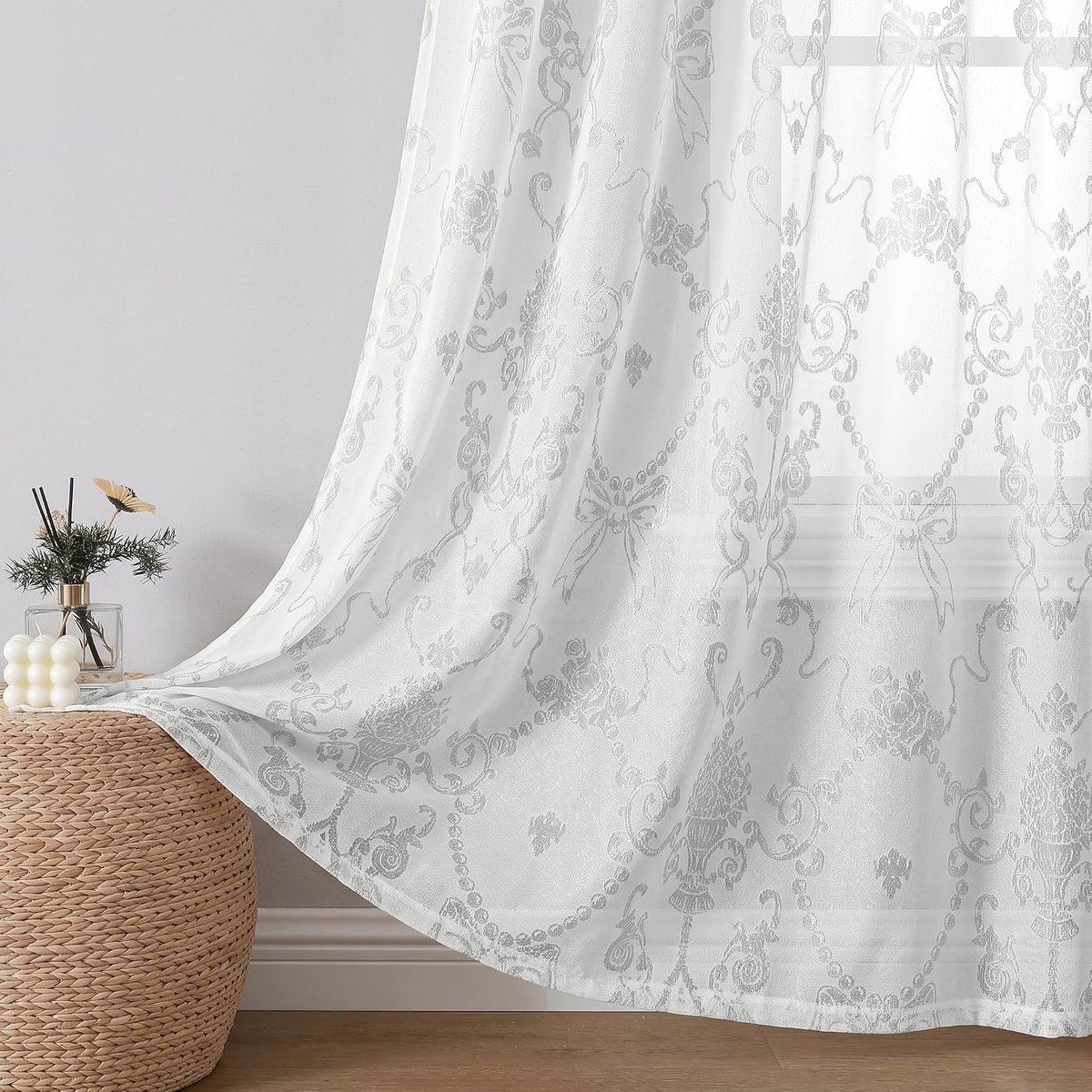 vitrage met ringen, 2 stuks, strikjesmotief, 140 x 260 cm