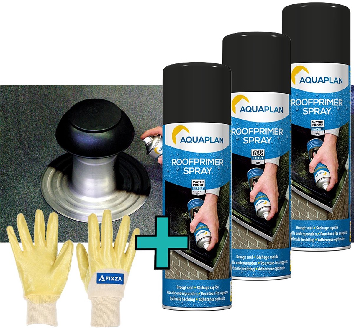AQUAPLAN Hechtvernis voor daken – set – Roofprimer Spray – Sneldrogende bitumen primer voor optimale hechting van dakbedekking – 3x 500 ml