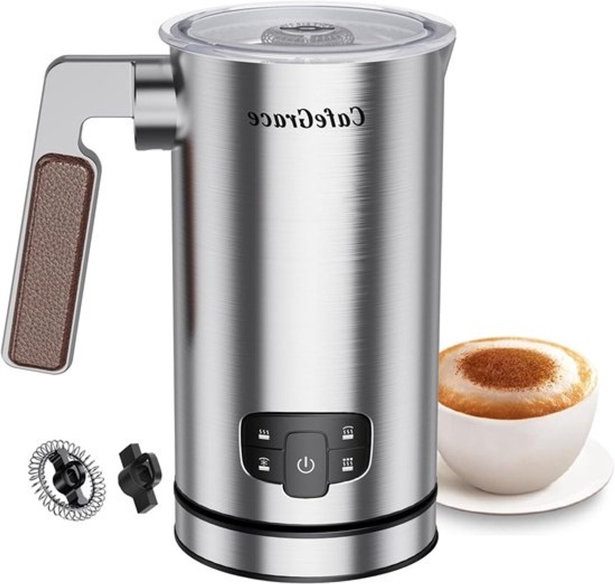 Melkopschuimer - Koffie Accessoire - Warme Koude Drankjes - 4-in-1 Functies - 12.5 x 17.4 cm - Zilver