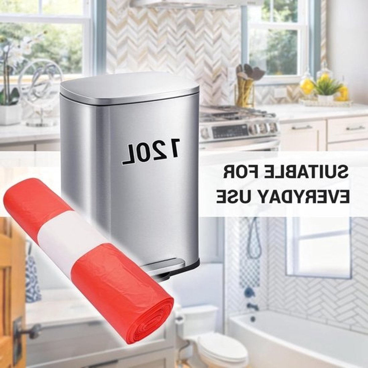 Vuilniszakken 120 liter - Afvalzakken Prullenbakzakken - Huishoudelijk Afval - Lekbestendig Materiaal - 70 x 110 cm - Rood