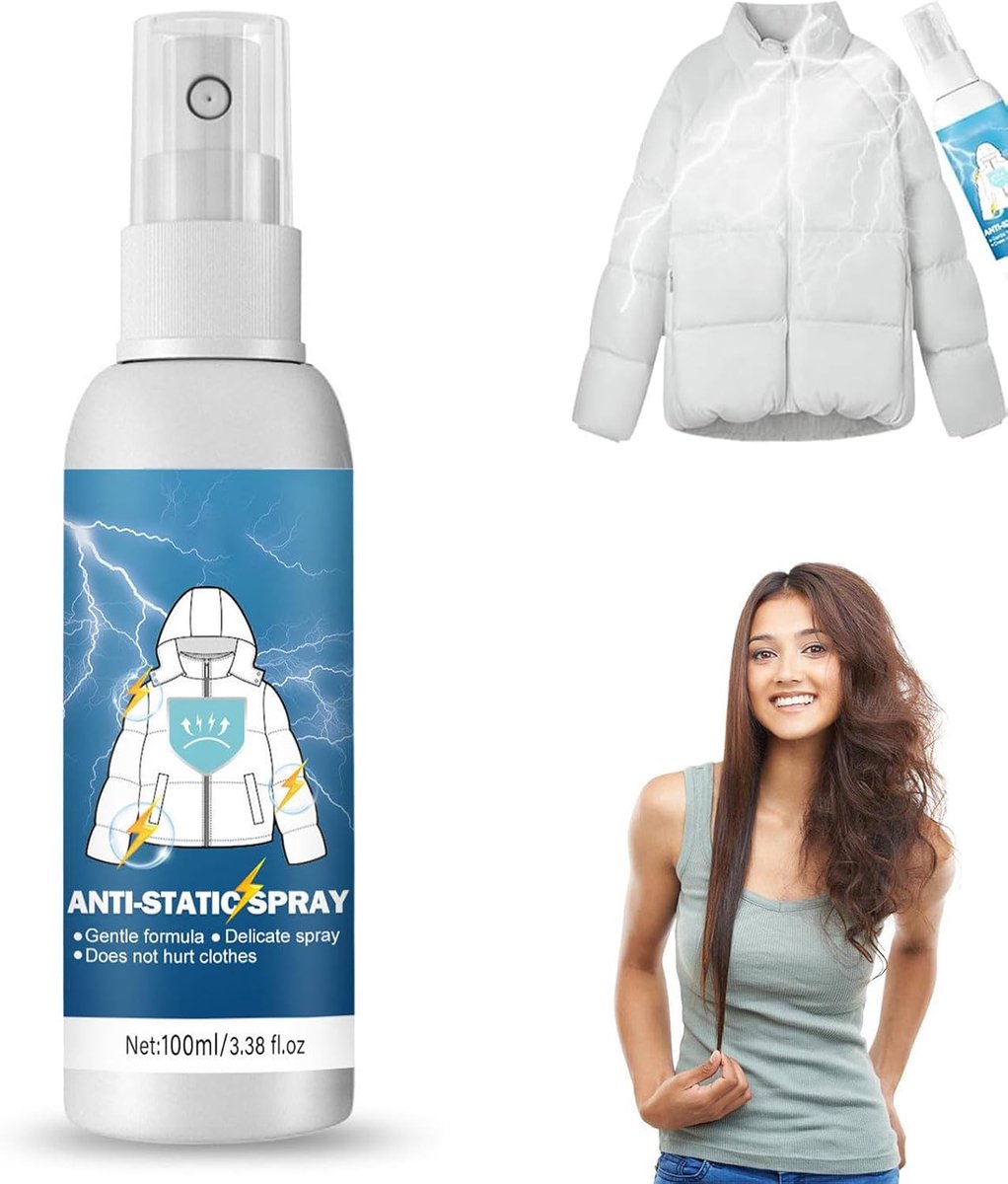 spray,antistatische spray kleding natuurlijke draagbaar,voor kleding,textiel,meubels en auto,vermindert statische lading,100ml