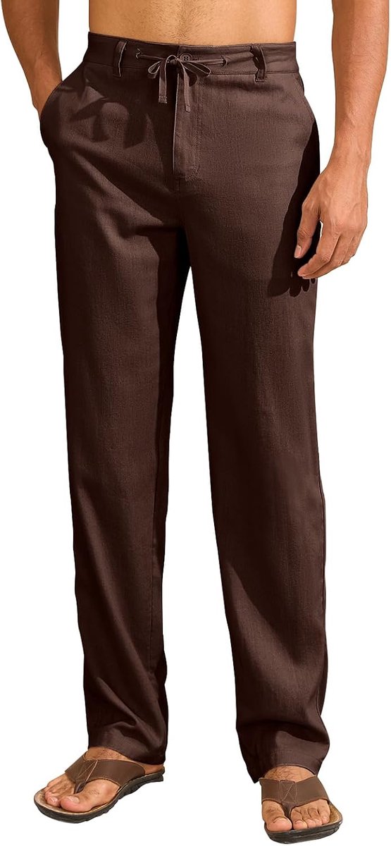 Linnen broek heren lichte zomerbroek lang met trekkoord heren zomer linnen broek vrijetijdsbroek met zakken voor mannen