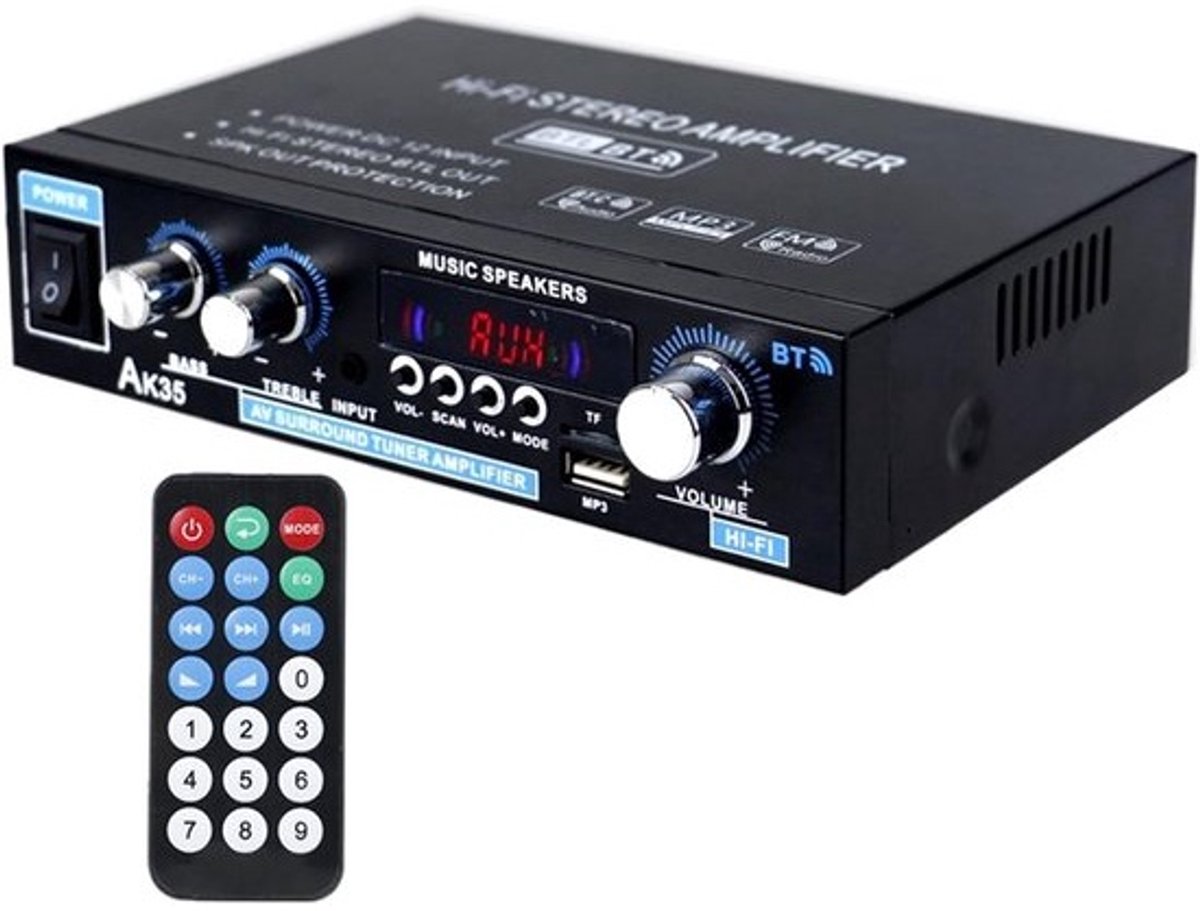 Audio Versterker - Stereo Receiver - Muziek Luisteren - Draadloze Connectiviteit - 19 cm Breed - Zwart