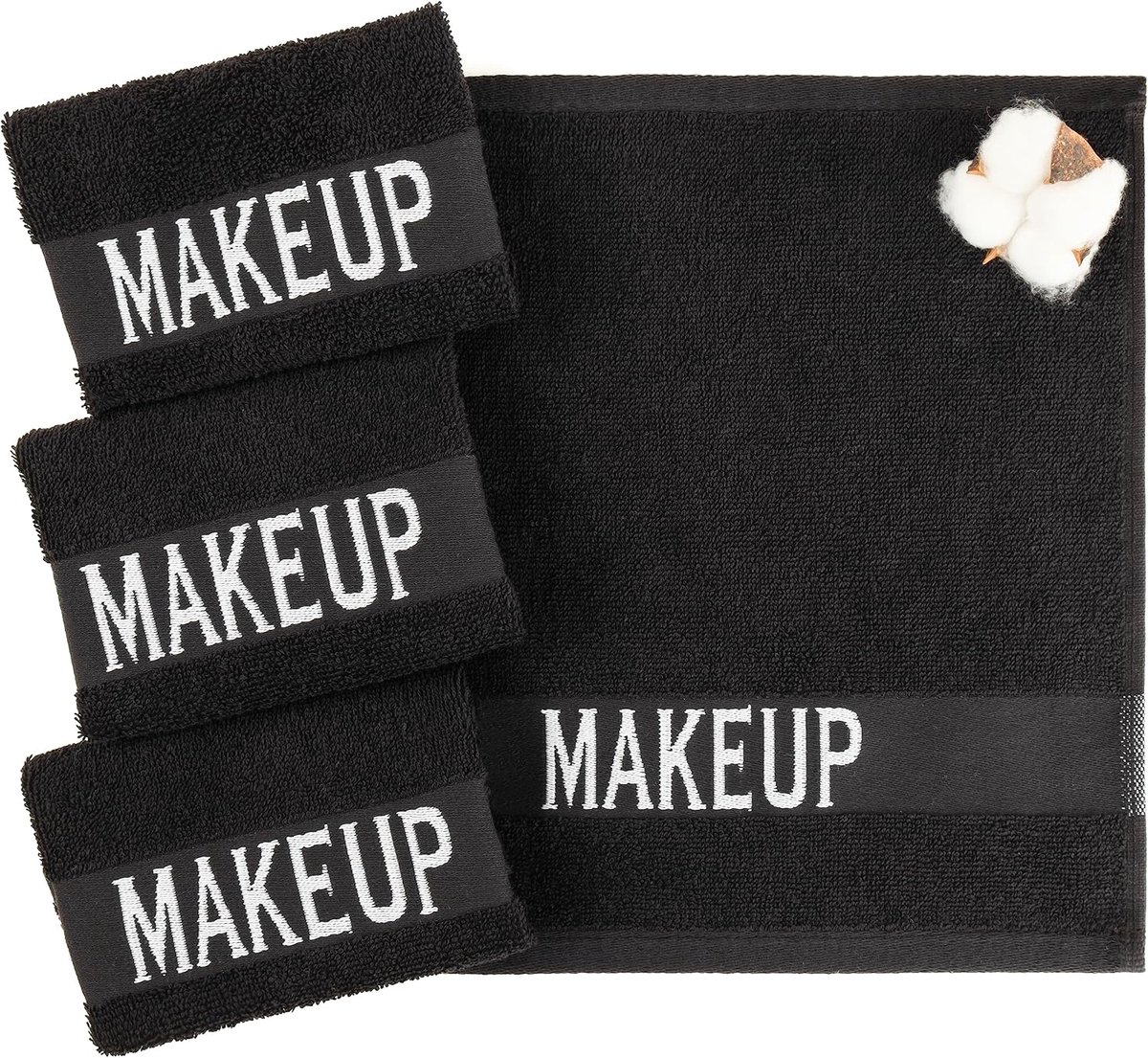 Soft Linen, Makeup Remover Face Cloth, 100% Cotton Makeup Towels, 4 Packed Face Towels, 12x12 inches, Black