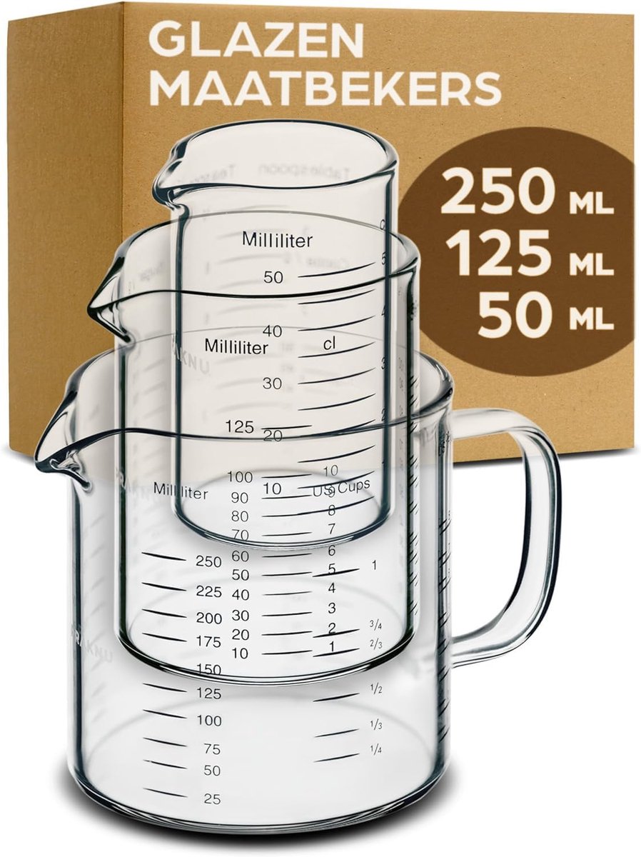 Maatbekers Glas met Schenktuit – 50/125/250 ml – Bakken