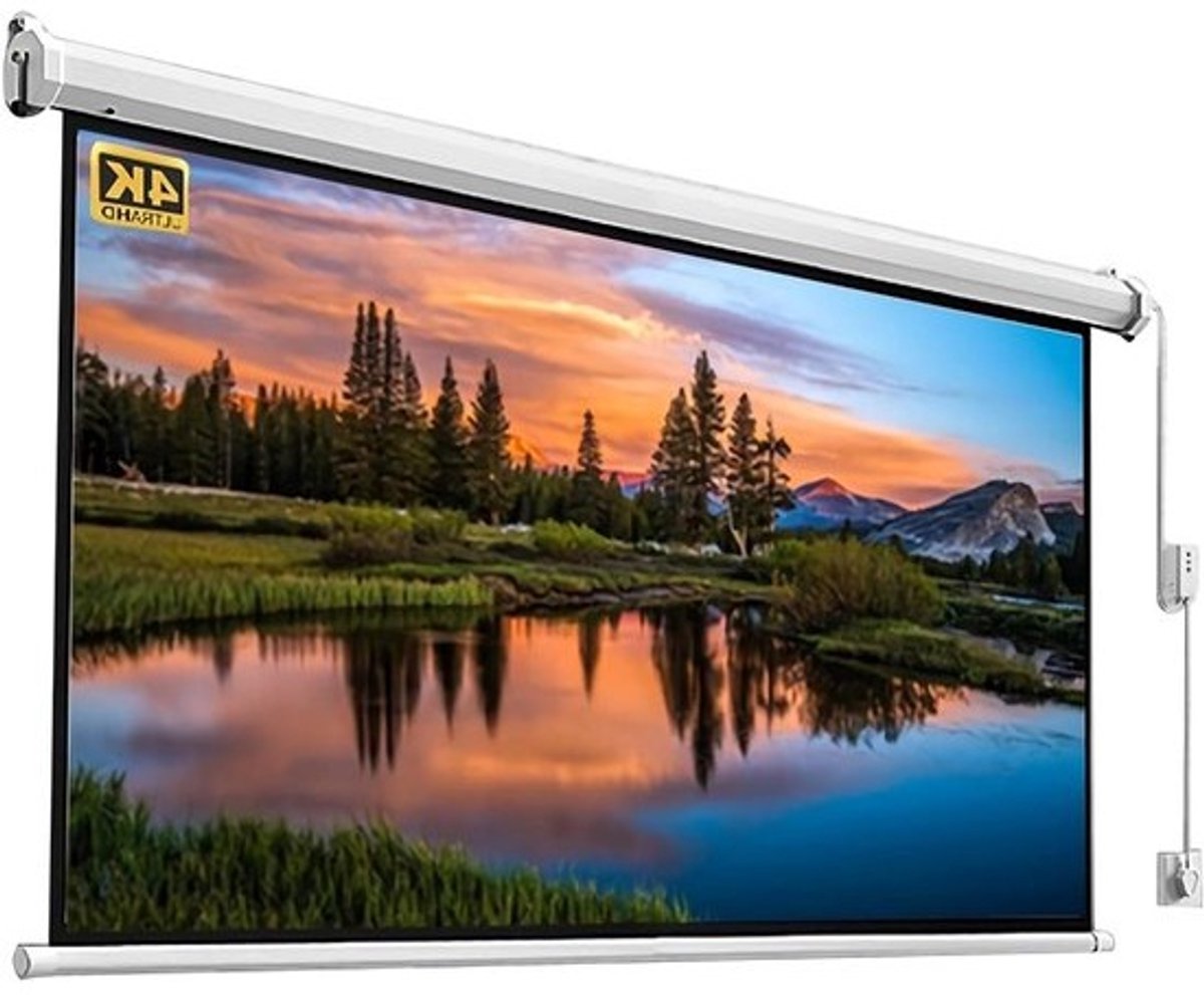 Gemotoriseerd Projectiescherm - Oprolbaar Scherm - Thuisbioscoop Creëren - 4-Laags Mat Scherm - 60 inch - Wit
