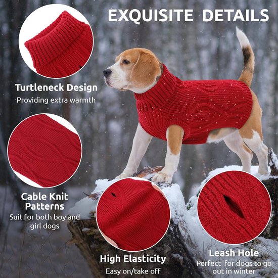 Hondentrui voor kleine honden, warm en comfortabel, stretch kattentrui, chihuahua, Yorkshire terriër, dwergpoedel (rood, XS) — afbeelding 2