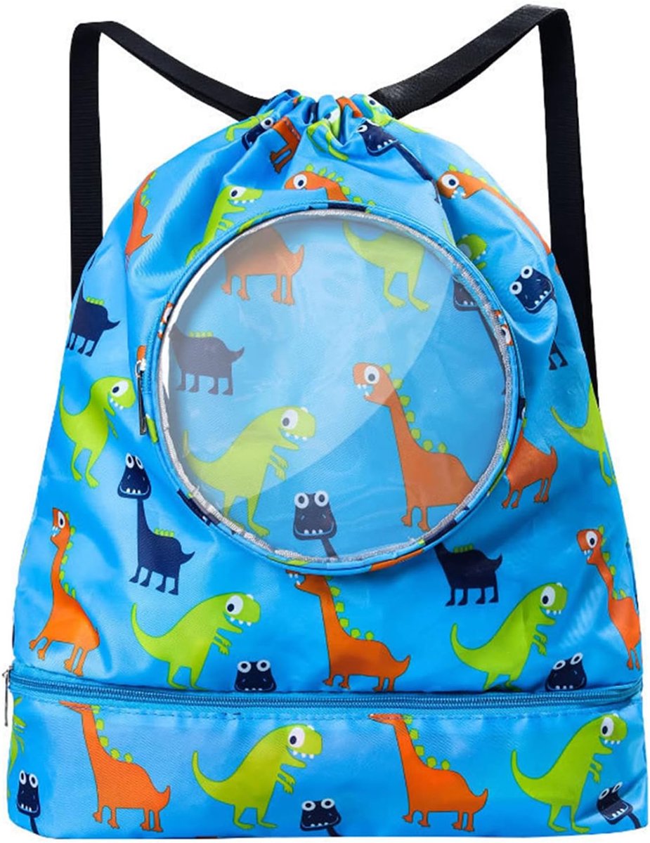 Tas met trekkoord voor kinderen, zwemmen, dikke koorden, waterdicht, droge en natte scheiding, schoenenvak, strand, voor duiken, sport, jongens, bad, meisjes, blauw