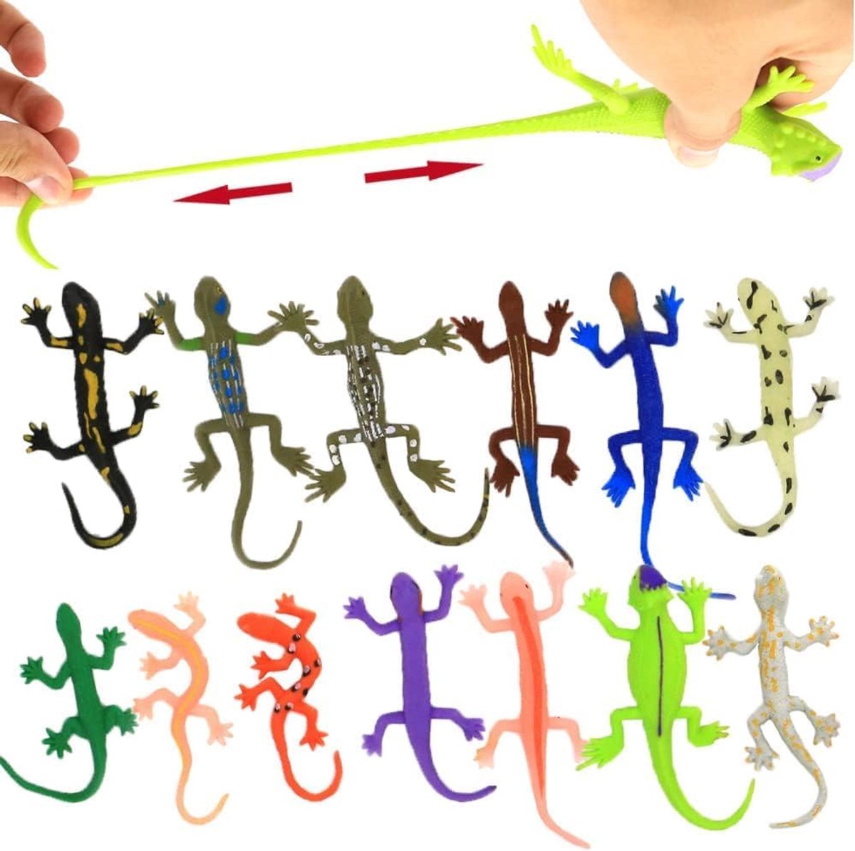 8 stuks rubberen set, speelgoed in de vorm van hagedissen, speelgoedfiguren, badspeelgoed, gekko, kameleon, Komodowaran, voedselveilig TPR, super rekbaar, met een geschenkdoos,