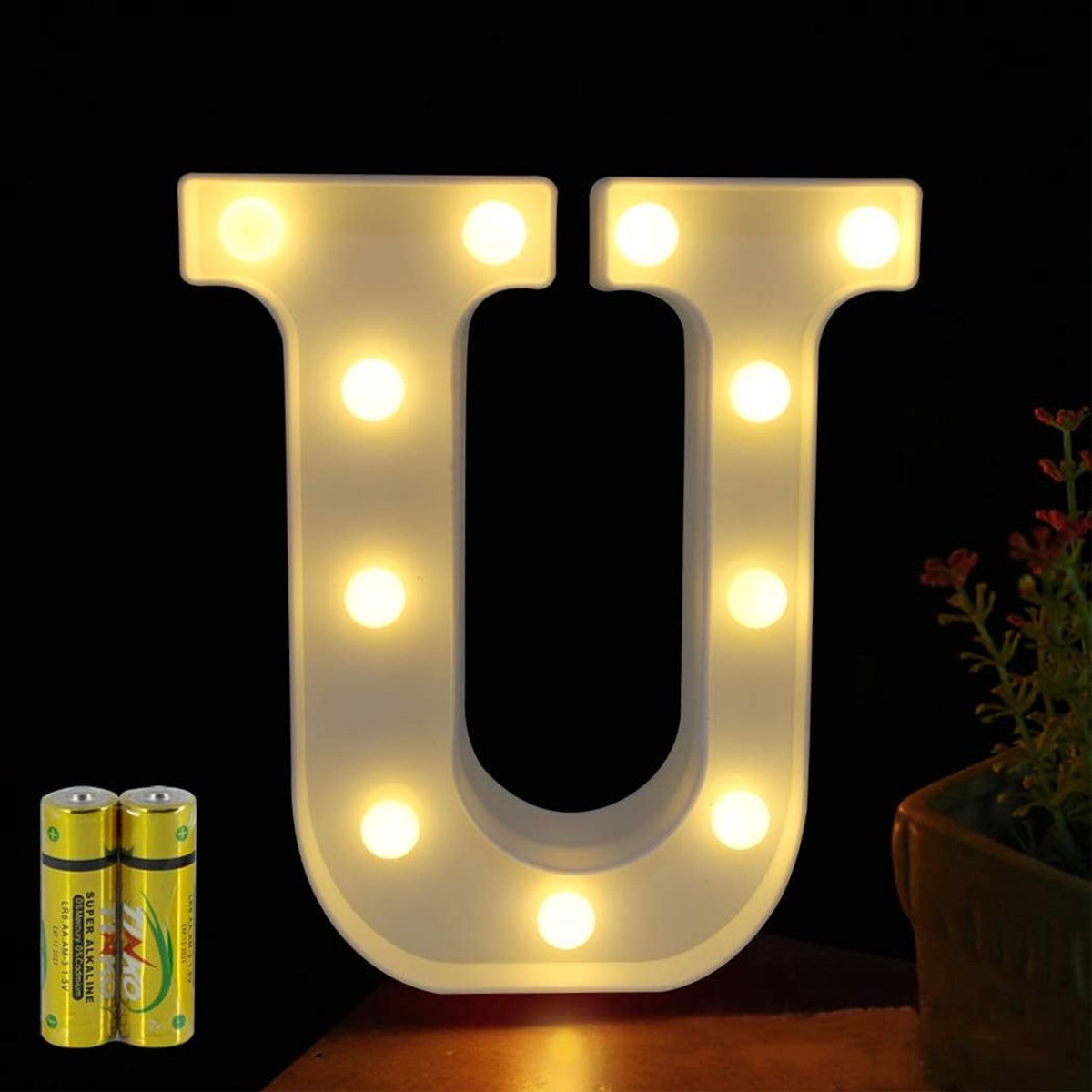 Letterverlichting, alfabetlamp, led, letterverlichting, letterlamp, verlichte letters, nachtverlichting, decoratie voor verjaardagsfeestje, bruiloft, kinderkamer (U)