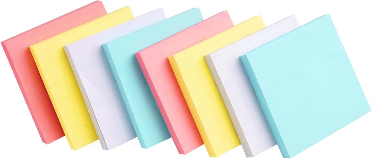 Dailygoods- Notitieblaadjes Set van 800 - Zelfklevende Memoblaadjes - 6 Blokken van 76 x 76 mm - 4 Kleuren - Hoogwaardig Papier 100 g - Ideaal voor Or