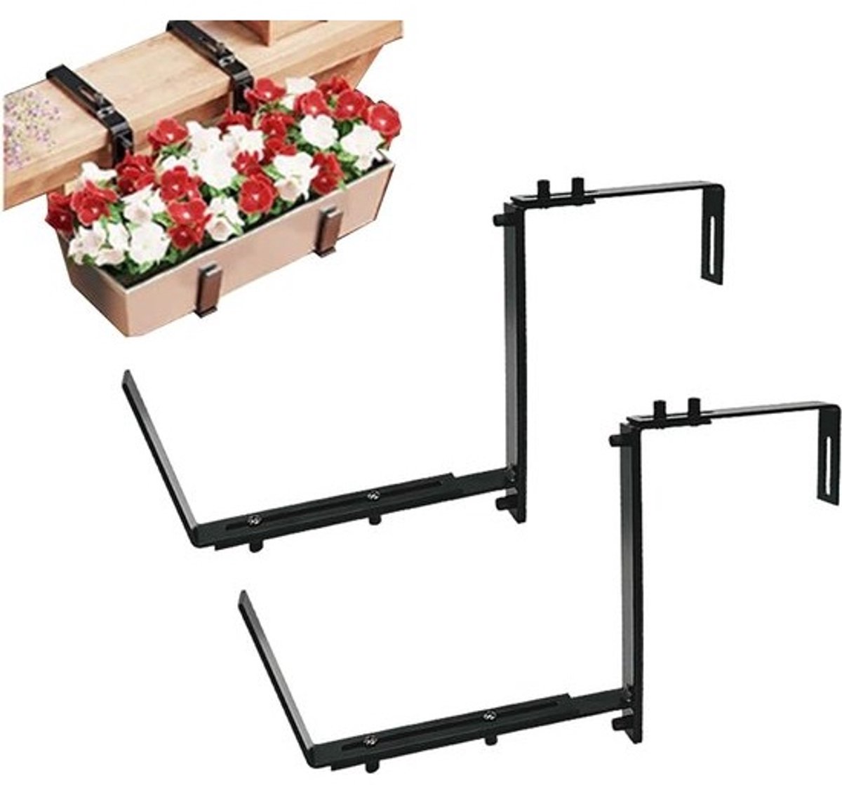 Bloembakhouders - Plantenbak steunen - Balkon verfraaien - Verstelbare breedte - 2 stuks - Metaal