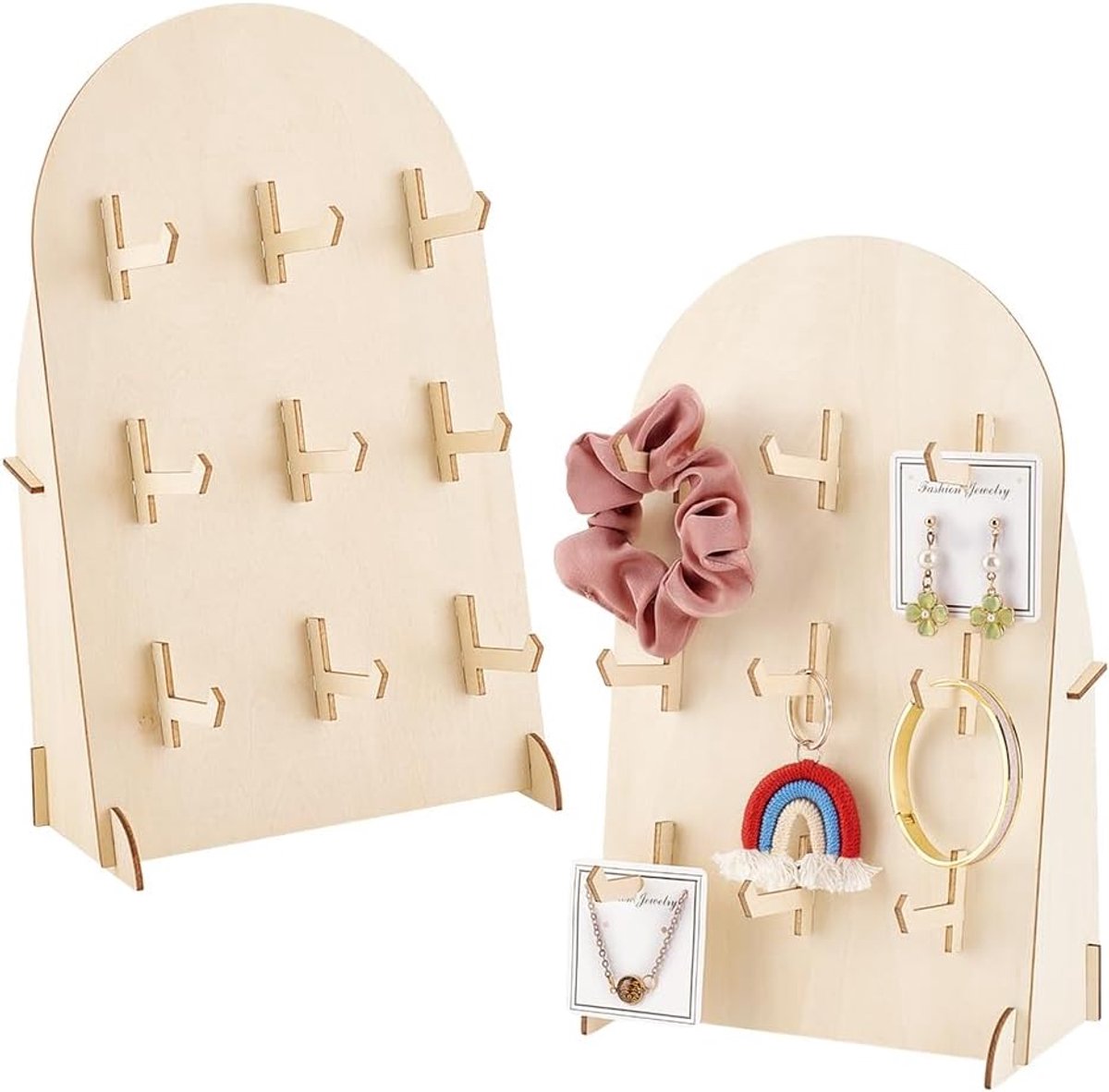 Dailygoods- Sieradenstand Houten Display - 2 Stuks - Armband Houder - Pegboard Stand - 9 Haken - 30 x 18 x 0,3 cm - Leuk Cadeau - Sieradenhouder