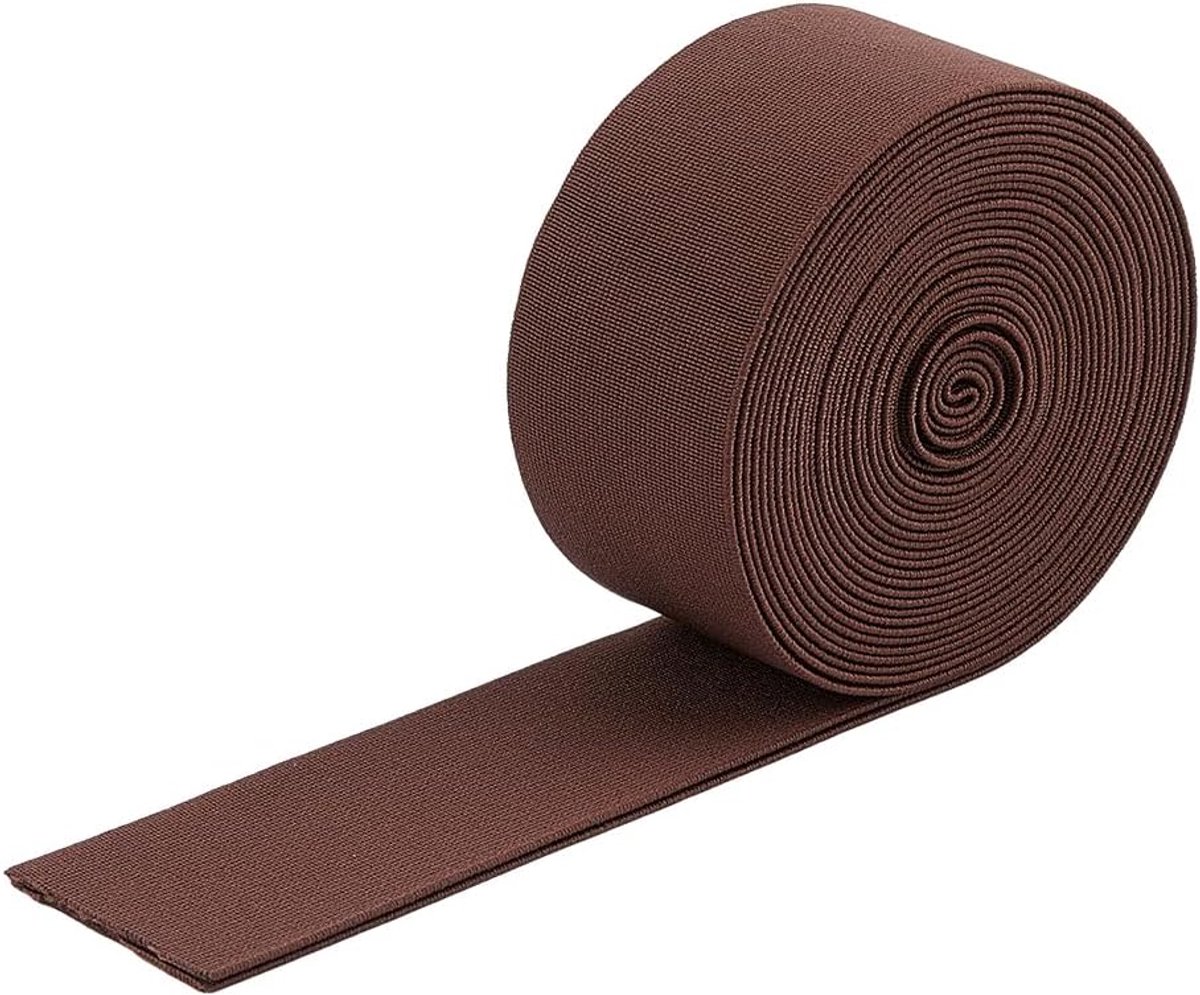 Dailygoods- Elastische Band 6 Yards - Polyester Materiaal - Kokosbruin - 50 mm Breed - 1,5 mm Dik - Duurzaam voor Naaien - Naaiband