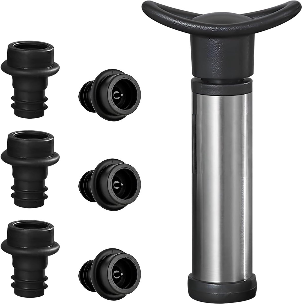 Dailygoods- Wijnvacuümpomp RVS - Wijnstopper Vacuum - Flessendoppen Set - Herbruikbaar - Duurzaam - Houdt Wijn Vers