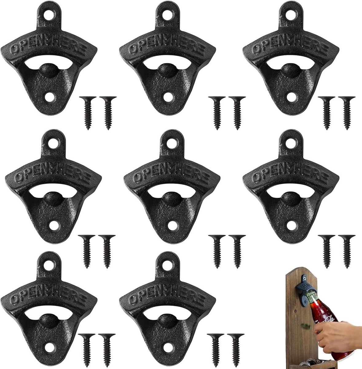 Dailygoods- Wandopener Set van 8 - Geschikt voor Bars/Restaurants - Flesopener voor Senioren - Wandopener - Handig in Keuken/KTV - Duurzaam Materiaal