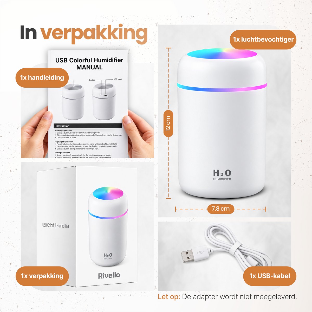 Rivello Aroma Diffuser - 300ML - Compact & Praktisch - Luchtbevochtiger Met Aromatherapie - Luchtreiniger - Incl. Led Verlichting - Slaapkamer - Wit — cadeau in Wonen & Interieur - foto 7