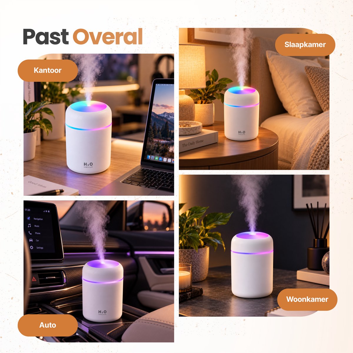Rivello Aroma Diffuser - 300ML - Compact & Praktisch - Luchtbevochtiger Met Aromatherapie - Luchtreiniger - Incl. Led Verlichting - Slaapkamer - Wit — cadeau in Wonen & Interieur - foto 4