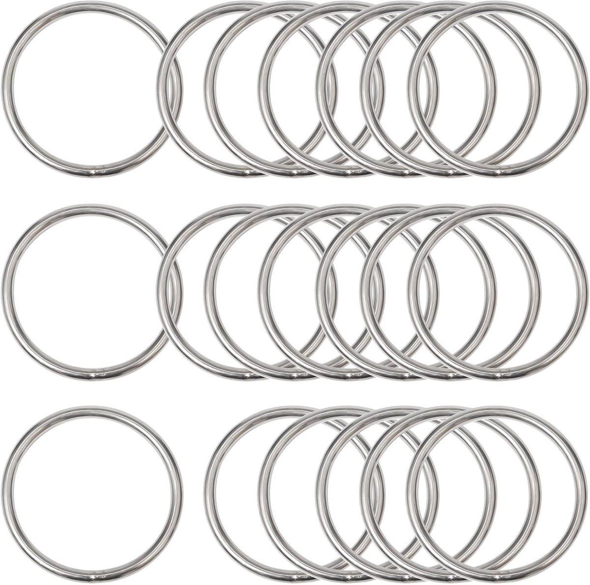 Dailygoods- O-ring 40 mm - 20 stuks - roestvrij staal 304 - gelaste ronde ring - veelzijdig gebruik - corrosiebestendig - Metalen Ringen