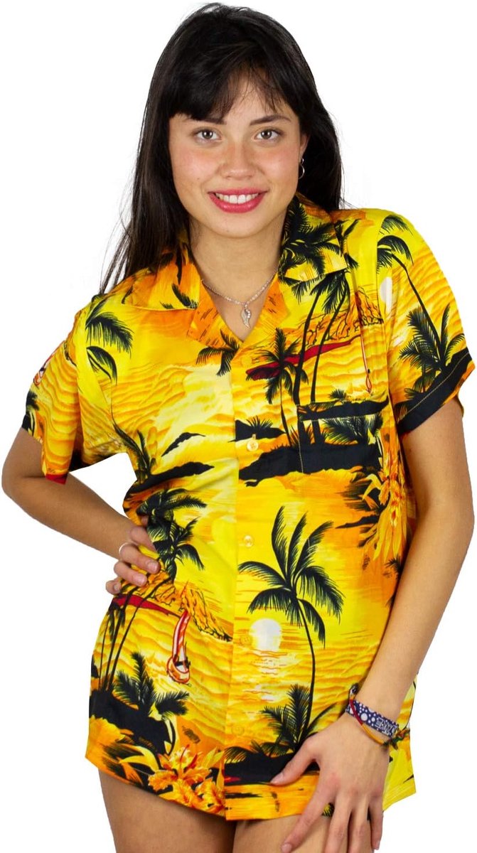 Funky Hawaïblouse voor dames, korte mouwen, voorzak, boyfriend cut, Hawaii-print, strand, surfen, uniek