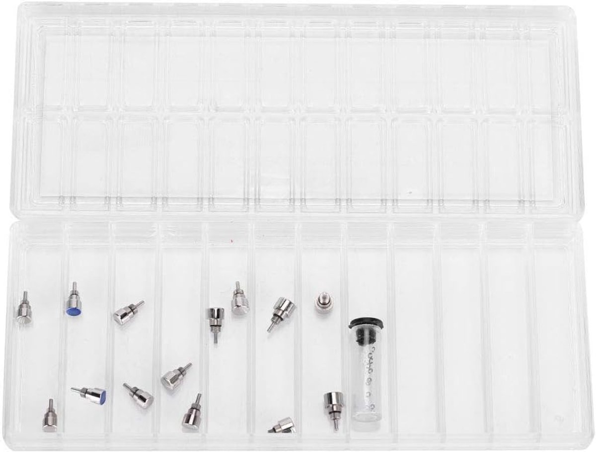 Dailygoods- Horlogekroon Reserveonderdelen - Stalen Constructie - Horlogeaccessoires - 14 Stuks - 20 C-ringen - Plastic Doos - Geschikt voor Horlogere