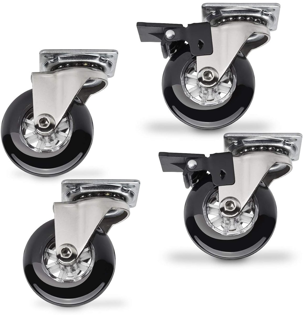 SET van 4 Meubelwielen SWIFT Ø 50 mm zwart 2 met en 2 zonder rem