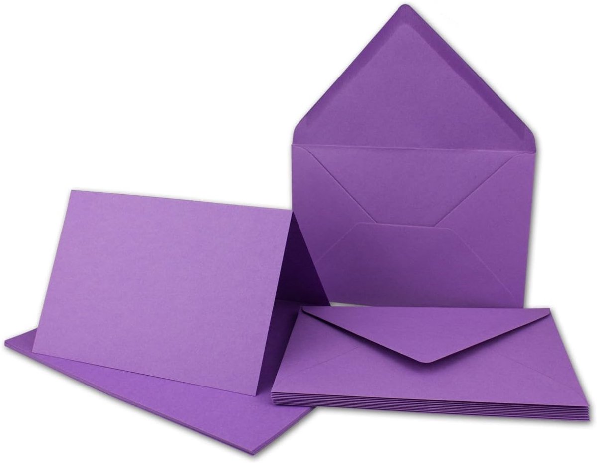 25x DIN B6 vouwkaarten set met enveloppen - paars (paars) - 115 x 170 mm - ideaal voor uitnodigingskaarten, bruiloft, doop, communie, vormsel - Merk: FarbenFroh