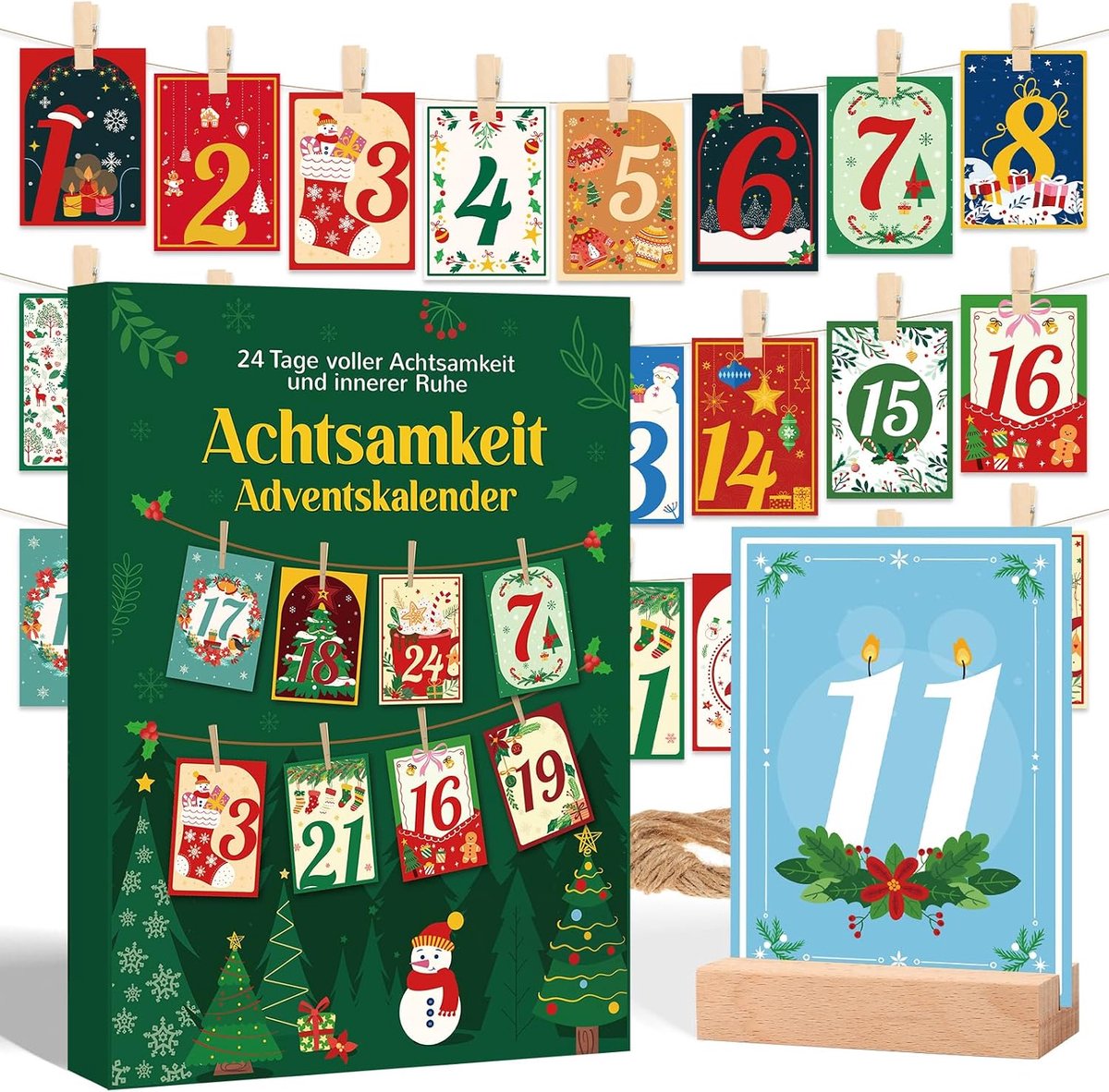 Dailygoods- Mindfulnesskalender 2025 - Adventskalender voor Vrouwen - Mindfulnesskaarten - Cadeau - Oefeningen - Motivatiereflectie - Met Clips en Dra
