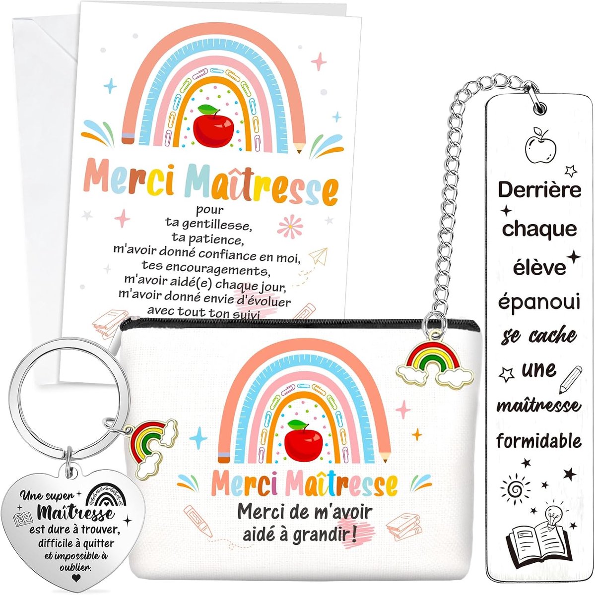 Dailygoods- Meesteres Sleutelhanger - Cadeau voor Lerares - Meesteres Zakje - Meesteres Bladwijzer - Meesteres Kaart - Duurzaam Materiaal - Lerarencad