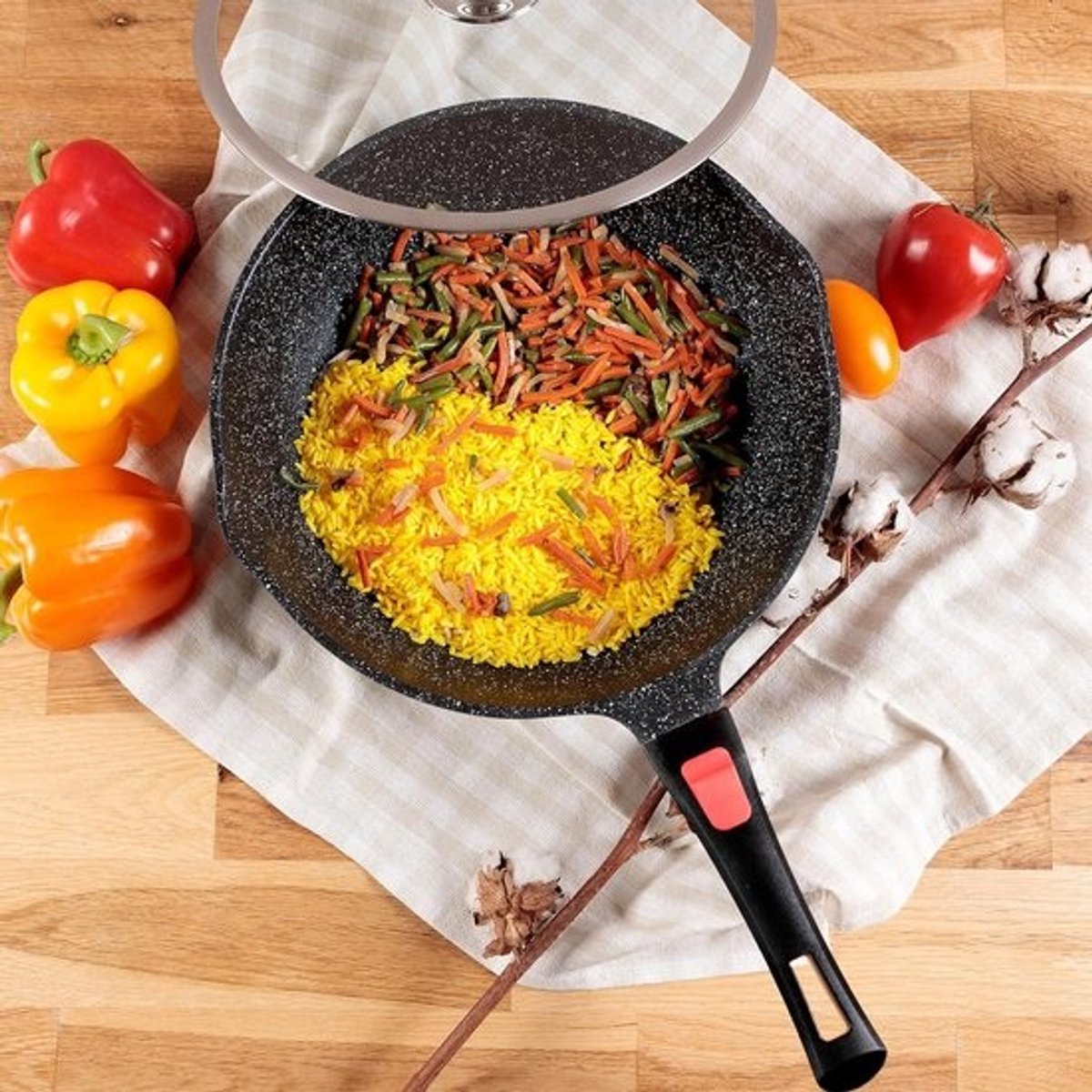Wok Pan - Roerbakpan - Aziatisch Koken - Afneembaar Handvat - 28 cm - Zwart