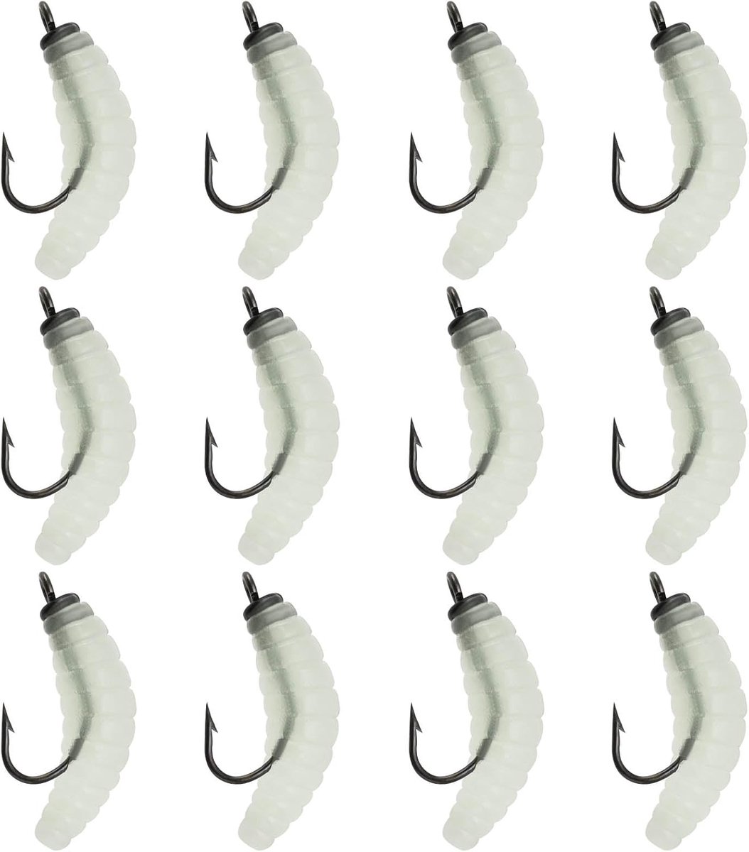 12 stks Rubber Maggots Visaas 20mm Rubber Aas Wormen Met Haak Voor Vissen Zoetwater En Zoutwater Vis Forel Crappie Pan Vis