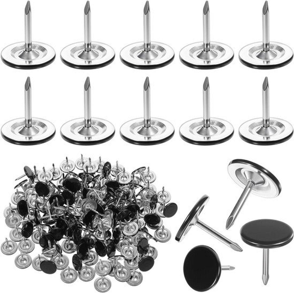Bekledingsnagels - Meubelnagels Prikspelden - Meubels Stofferen - Platte Ronde Kop - 150 stuks - Zwart
