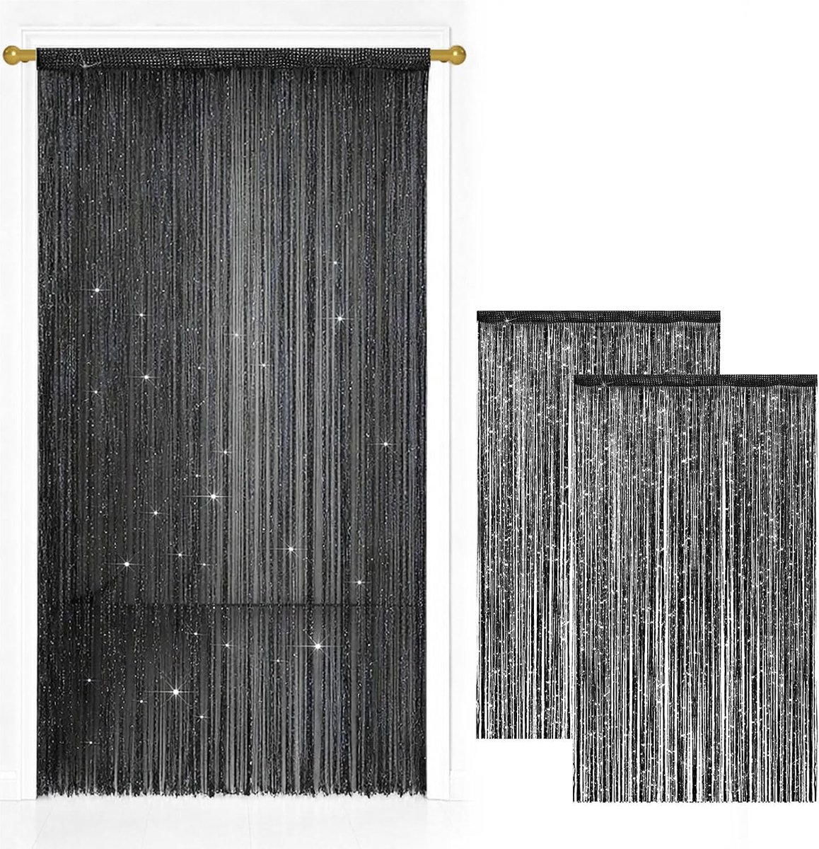 2 stuks draadgordijn deurgordijn, 100 x 200 cm glitter deurgordijn
