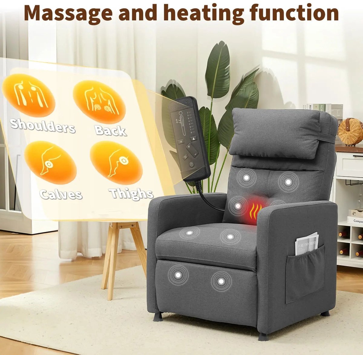 Gudalio Relaxfauteuil - Massagestoel - Relaxstoel - Elektrische Stoel - Ligstoel - Verwarming - Voetsteun - Zijvak - Massage - Grijs – foto 6