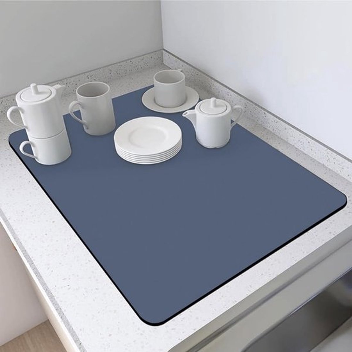 Afdruipmat voor servies - absorberend - geschikt voor keuken - zeeblauw - 50 x 60 cm