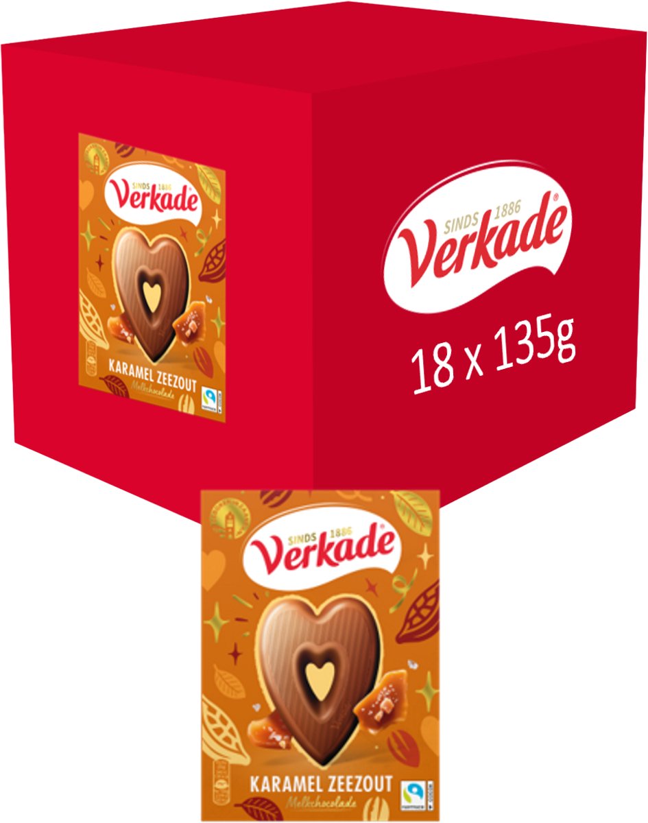 Verkade Chocoladehart Melkchocolade - Karamel Zeezout - 18 x 135 gram