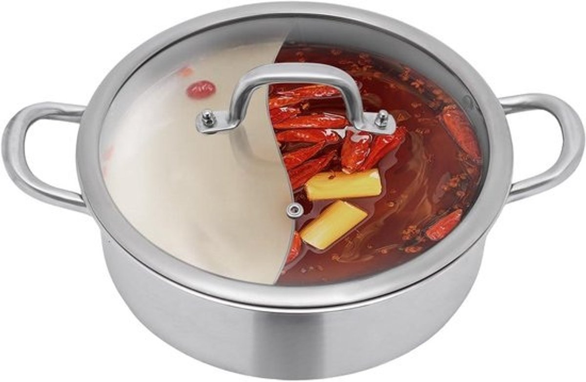 Hot Pot Pan met Divider - Dubbele Soeppan Stoofpan - Twee Smaken Koken - Roestvrij Staal 304 - 26 cm