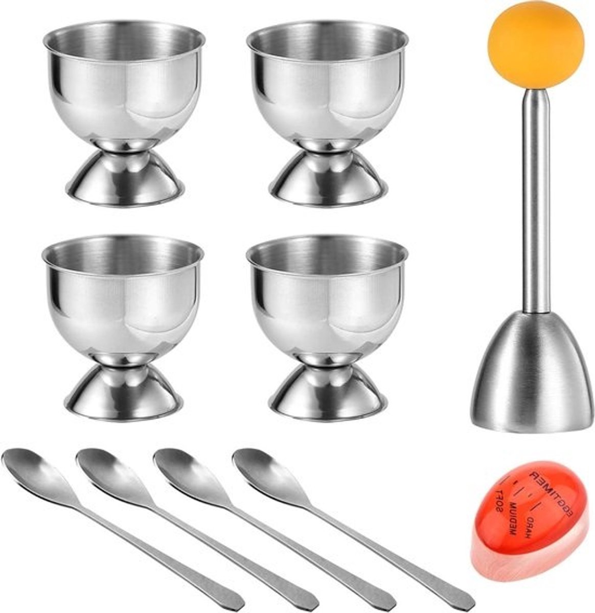 Elegante eierdopjes - Set lepels - Ontbijt serveren - Met eiertopper - Set van 4 - Staal