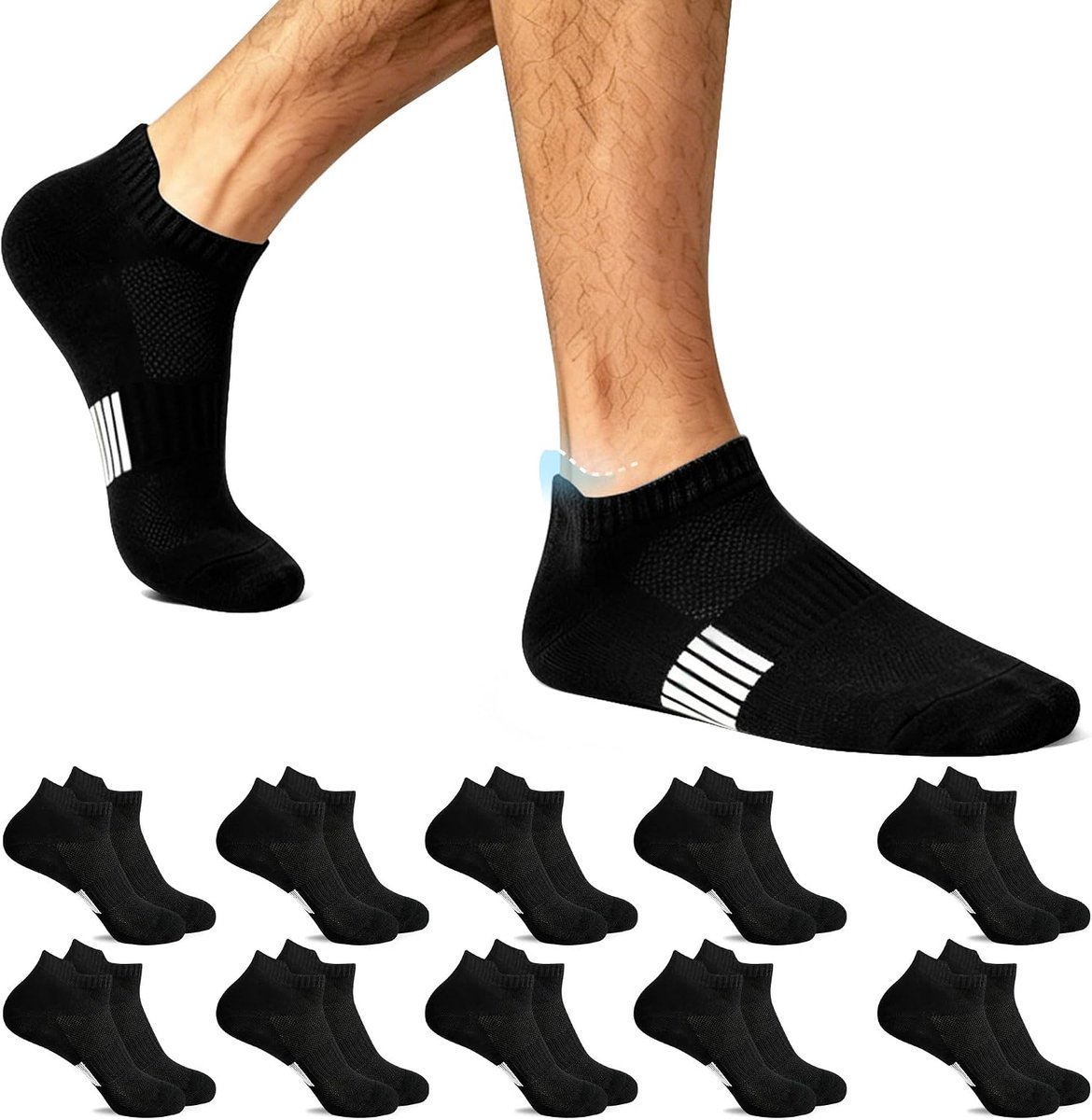 Sneakersokken voor heren en dames, 10 paar, ademende sportsokken