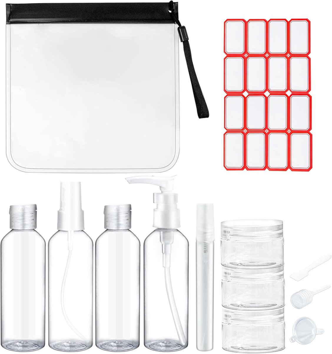 11 stuks reisflessen voor toiletartikelen 100 ml reiscontainers voor toiletartikelen doorzichtige reisflessen set navulbare lege cosmetische flessen voor reizen make-up met etiketten en