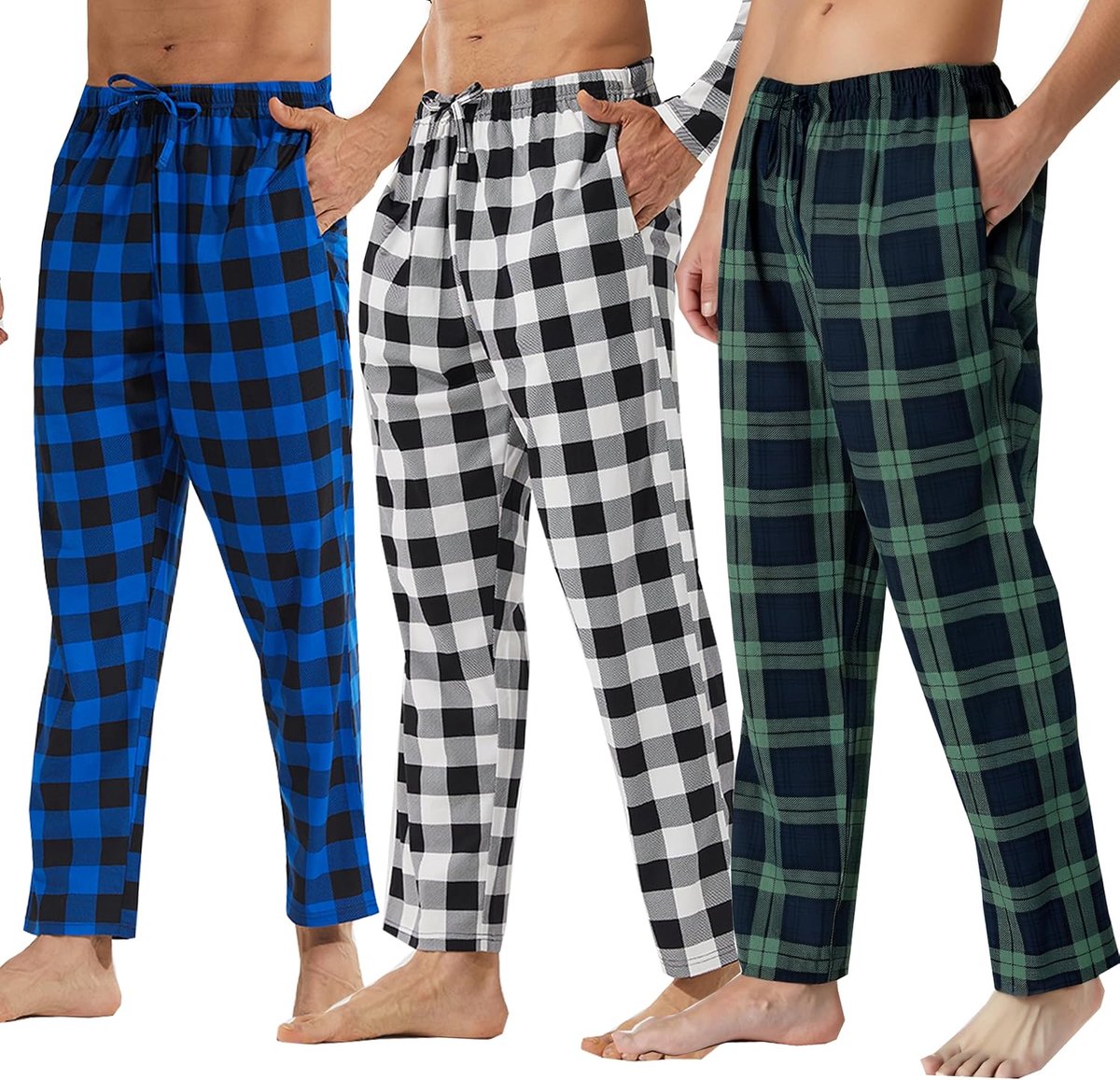 Pyjamabroeken voor heren, zachte geborstelde loungebroek met zakken, geruite nachtkleding, nachtkleding voor mannen, pyjamabroek, loungewear