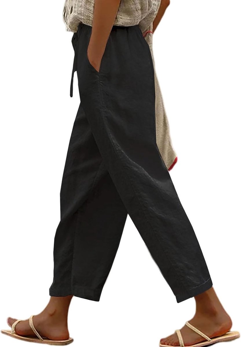 Linnen broek voor dames, elegant, licht, comfortabel, harembroek met trekkoord, lange broek, 7/8 voor yoga, strand, joggen