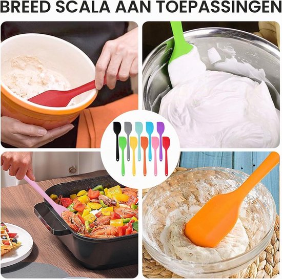 10 stuks deegschrapers, siliconen set, hittebestendig tot 260°C, meerkleurige siliconen spatel met metalen kern, deegschraper, keukenschraper voor koken en bakken — afbeelding 5